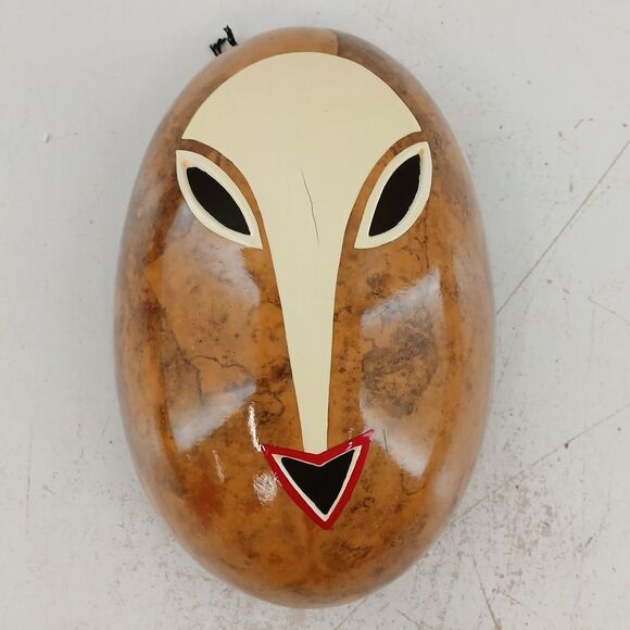 Wood Face Mask Hand Painted Tribal Folk Art Wall Hanging Decorative 9” ~ Signed - Picture 2 of 11